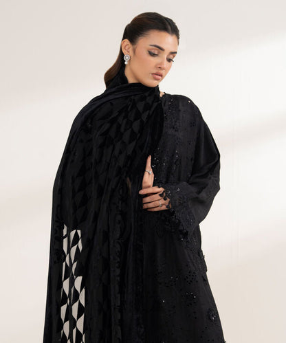 3 Piece - Embroidered Viscose Raw Silk Suit
