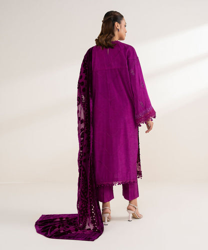 3 Piece - Embroidered Viscose Raw Silk Suit