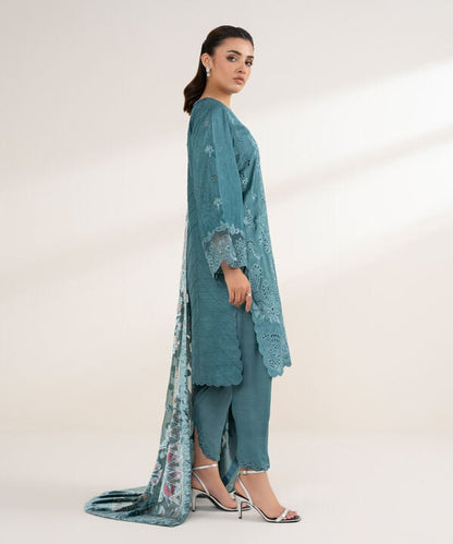 3 Piece - Embroidered Viscose Raw Silk Suit