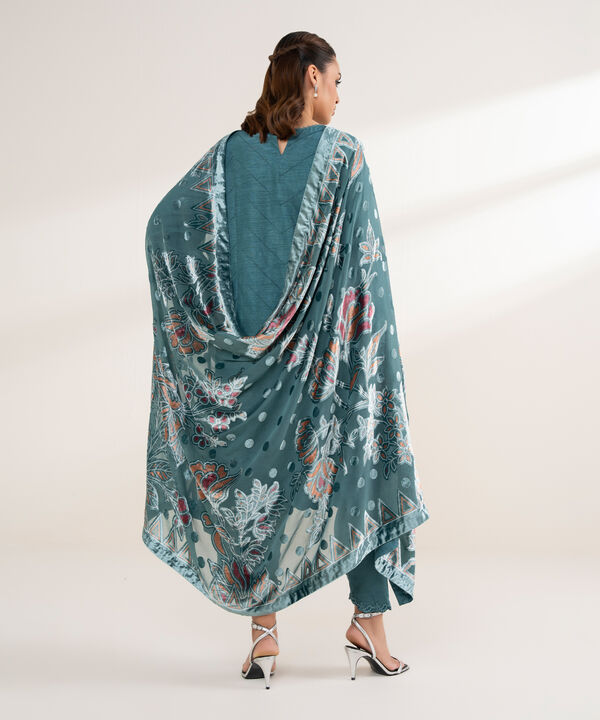 3 Piece - Embroidered Viscose Raw Silk Suit