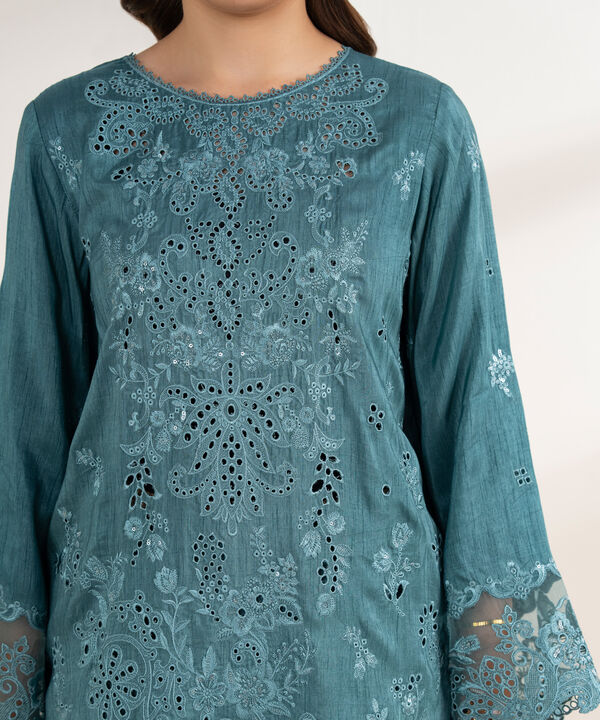 3 Piece - Embroidered Viscose Raw Silk Suit