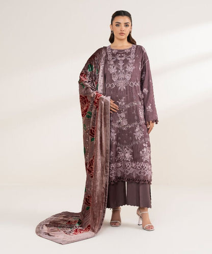 3 Piece - Embroidered Viscose Raw Silk Suit