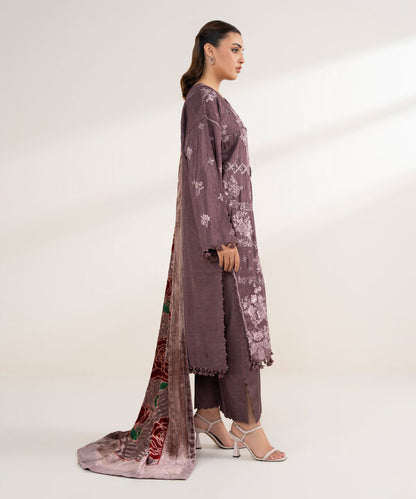 3 Piece - Embroidered Viscose Raw Silk Suit