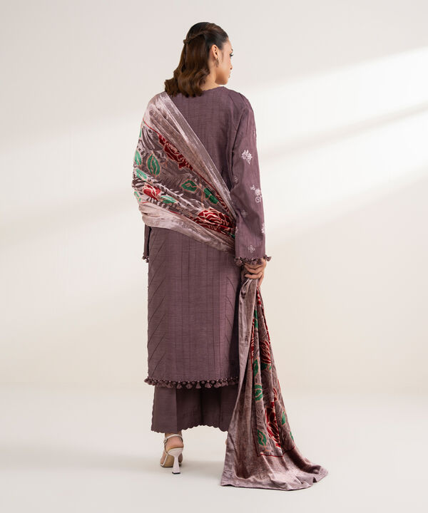 3 Piece - Embroidered Viscose Raw Silk Suit