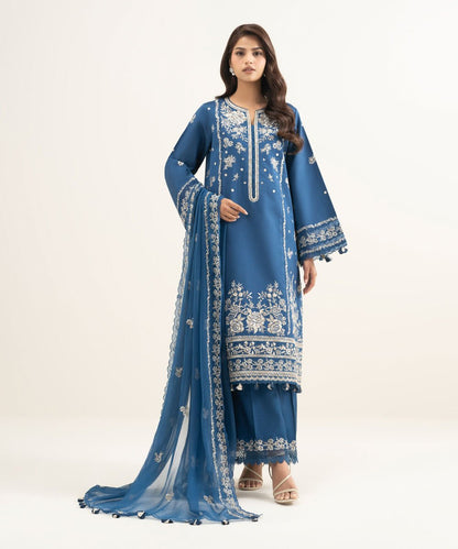 3 Piece - Embroidered Cotton Net Suit