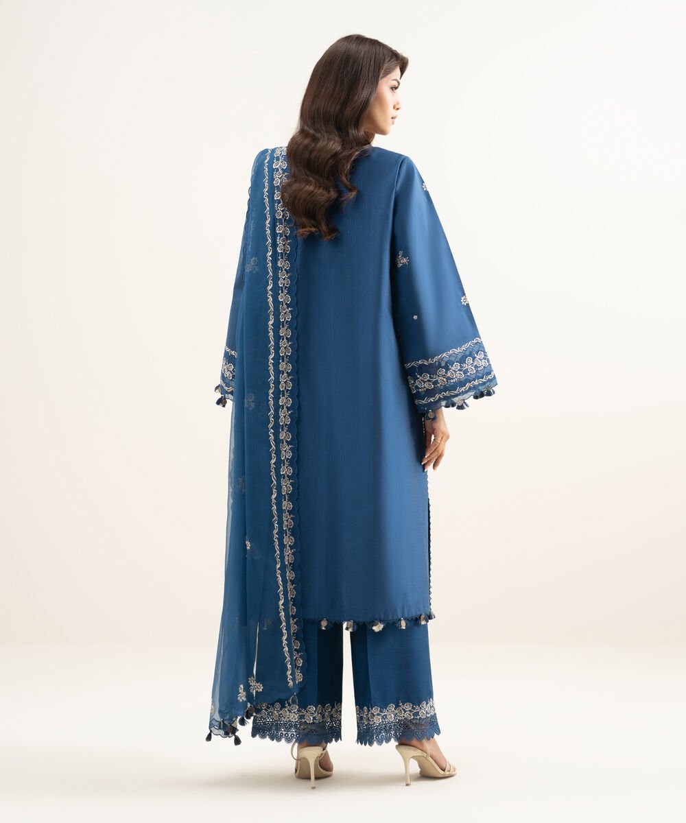 3 Piece - Embroidered Cotton Net Suit