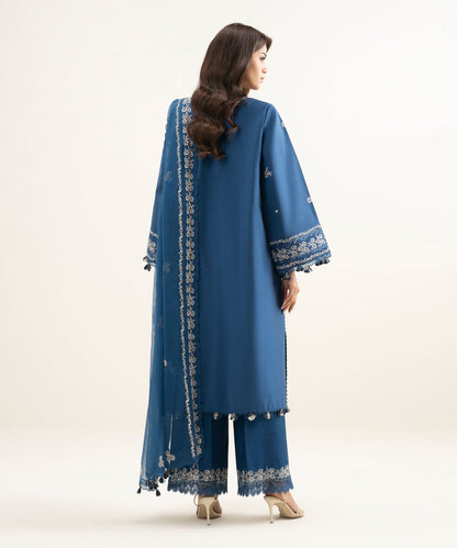 3 Piece - Embroidered Cotton Net Suit