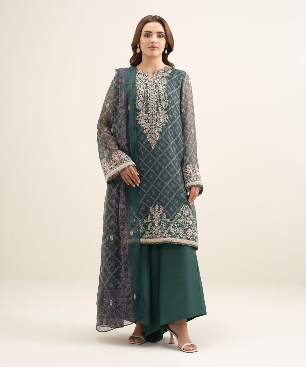 3 Piece - Embroidered Chiffon Suit