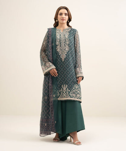 3 Piece - Embroidered Chiffon Suit