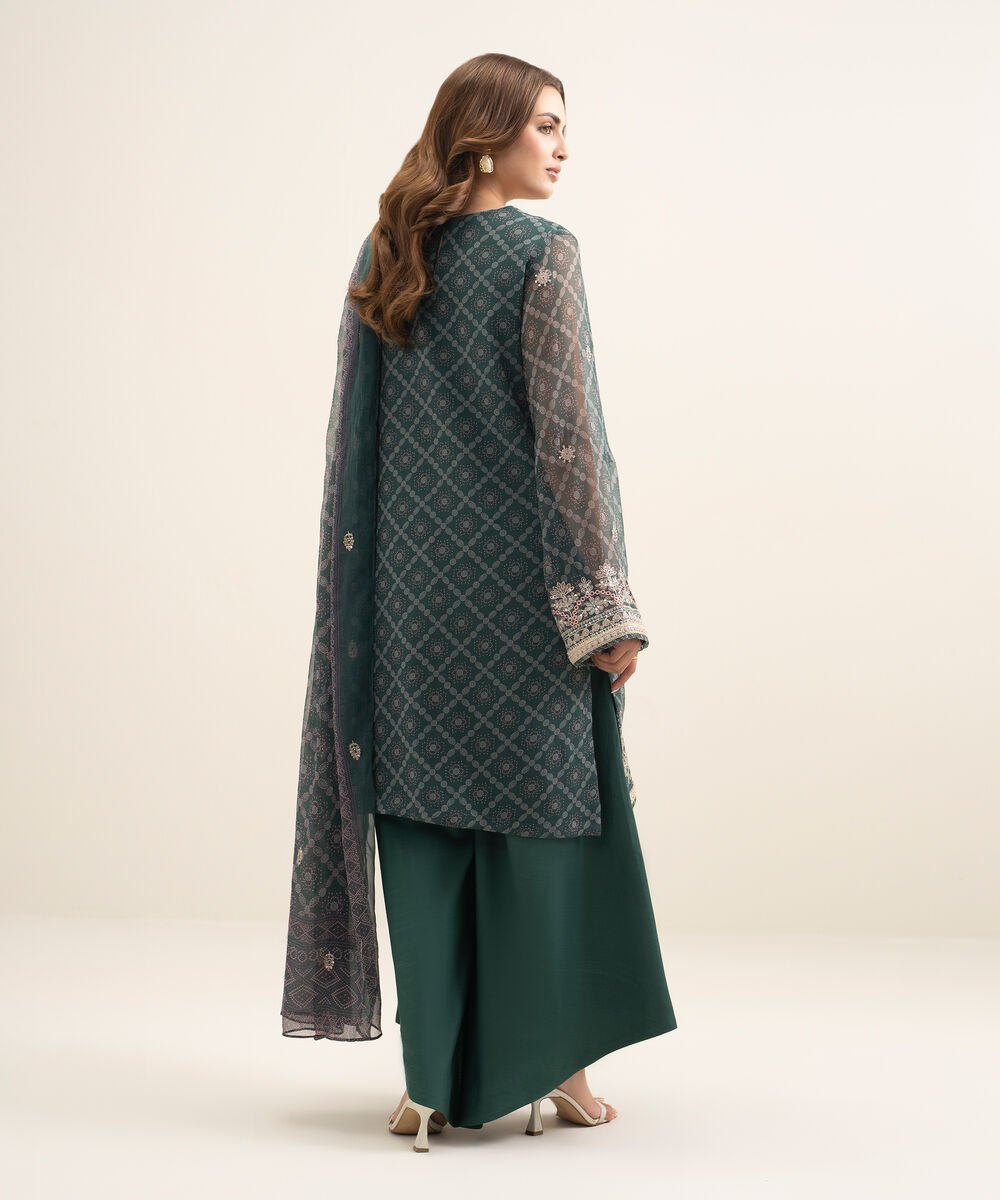 3 Piece - Embroidered Chiffon Suit