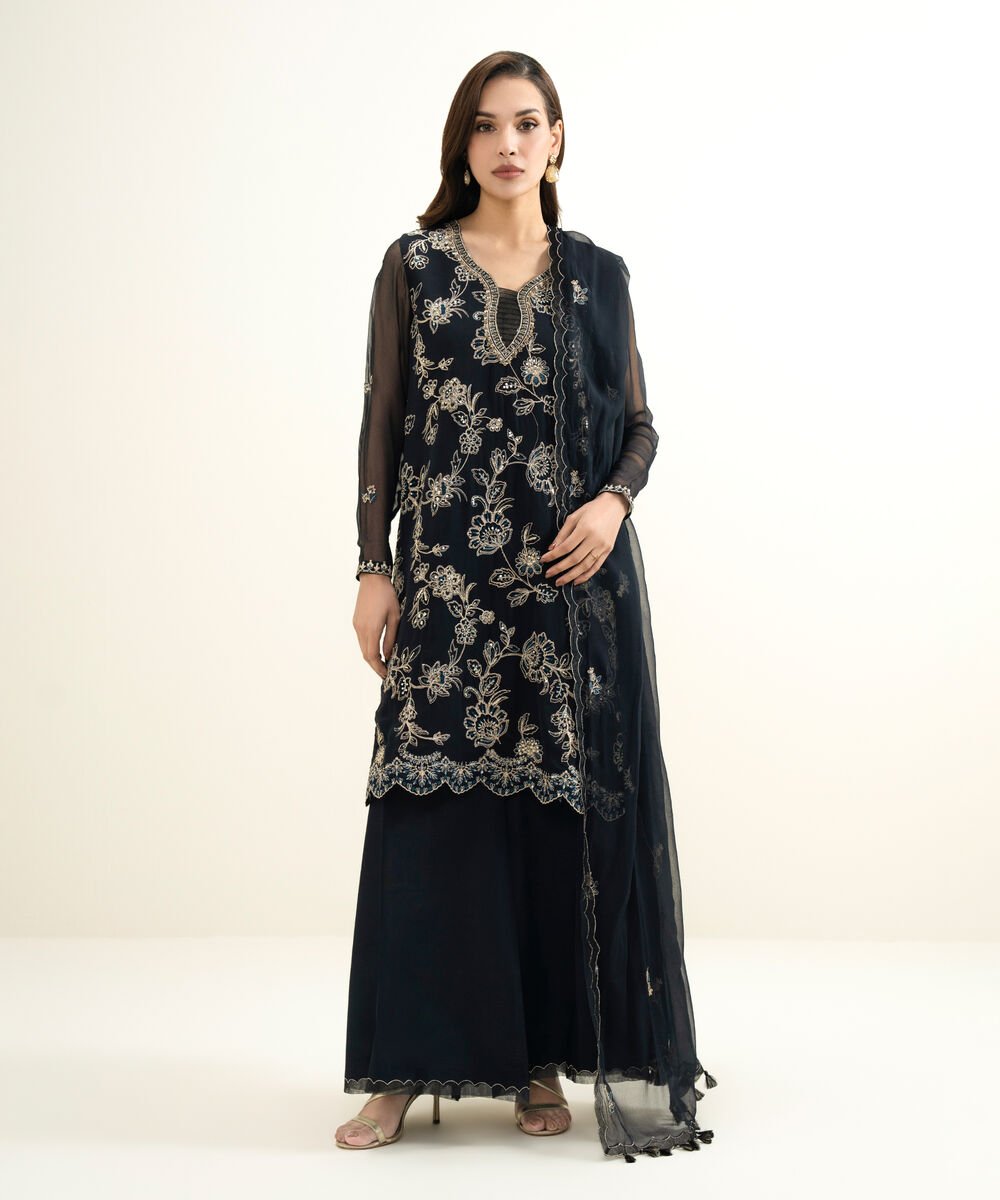 3 Piece - Embroidered Chiffon Suit