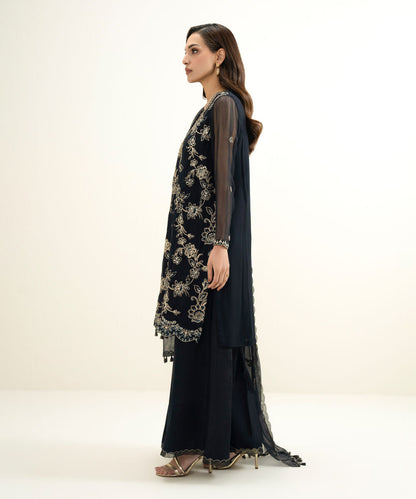 3 Piece - Embroidered Chiffon Suit