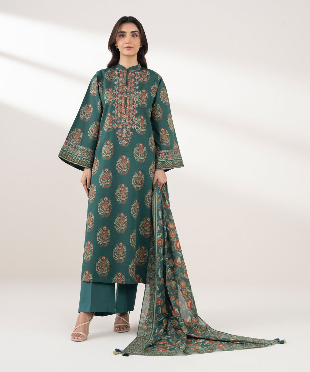 3 Piece - Embroidered Cotton Suit