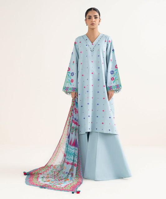 3 Piece - Embroidered Cotton Viscose Suit