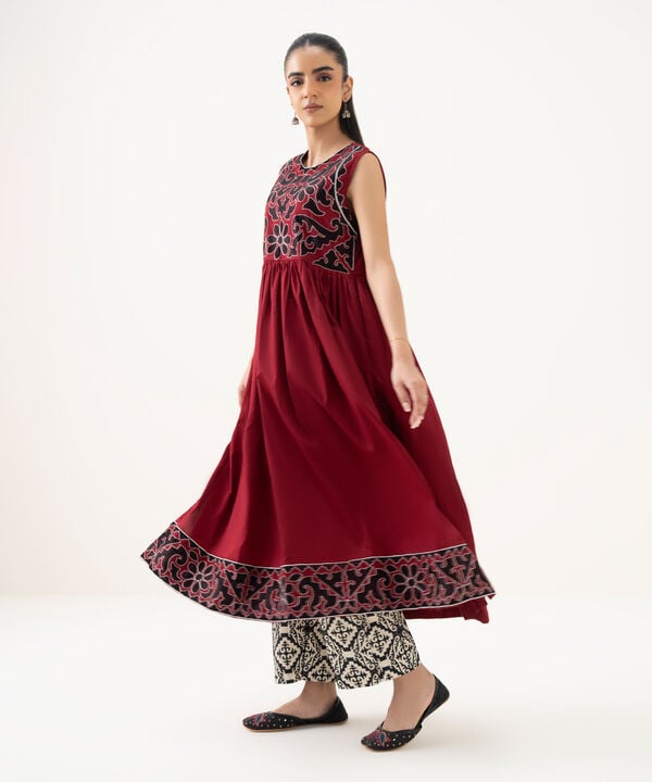 Embroidered Cotton Satin Pishwas