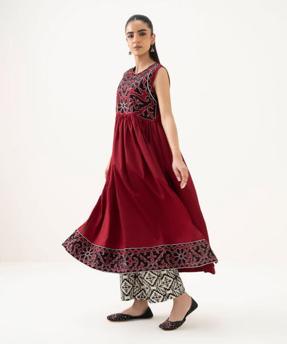 Embroidered Cotton Satin Pishwas
