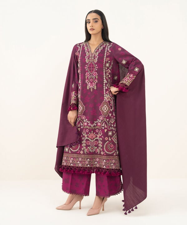 3 Piece - Embroidered Twill Suit