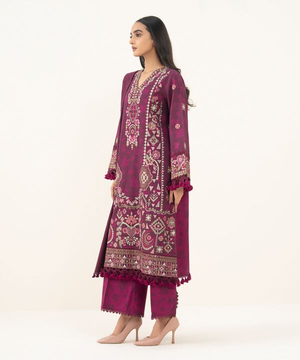 3 Piece - Embroidered Twill Suit