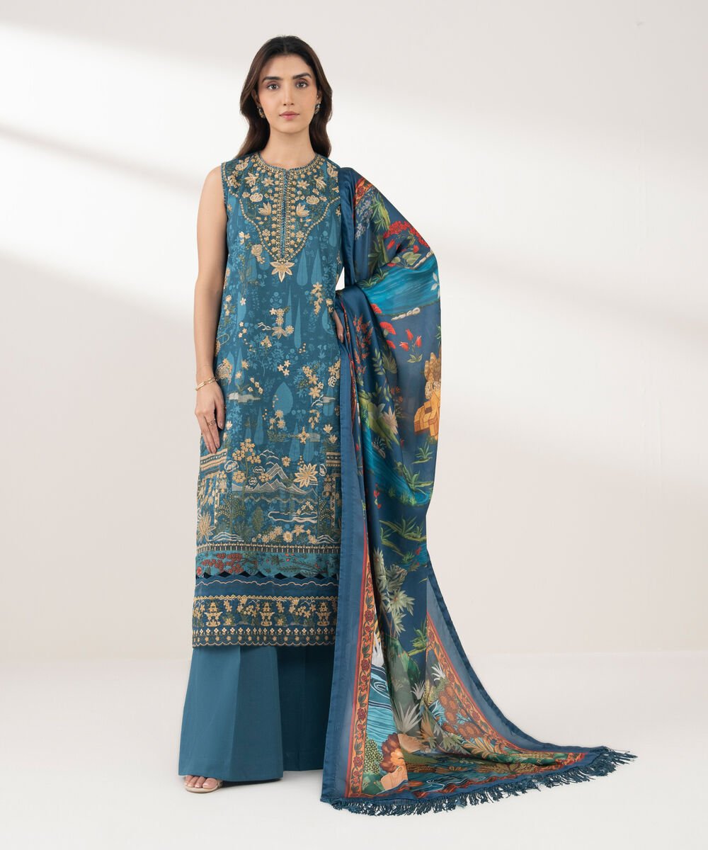 3 Piece - Embroidered Cotton Suit