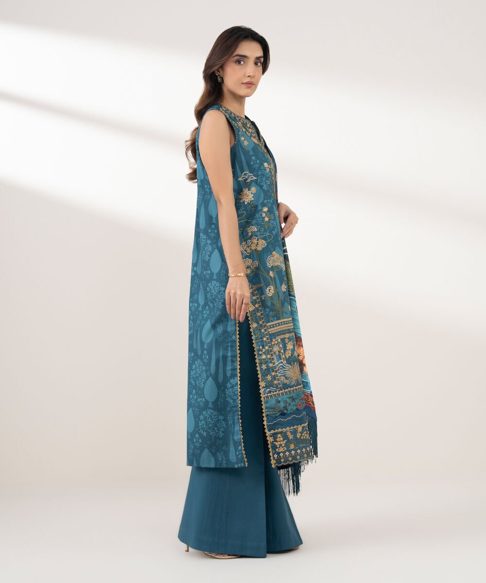 3 Piece - Embroidered Cotton Suit