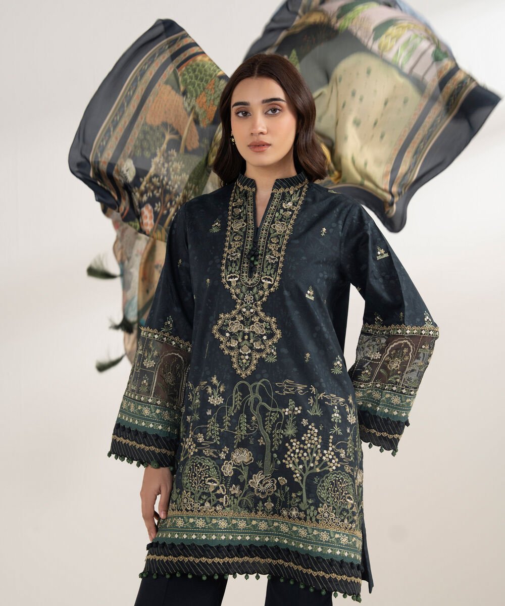 3 Piece - Embroidered Cotton Suit