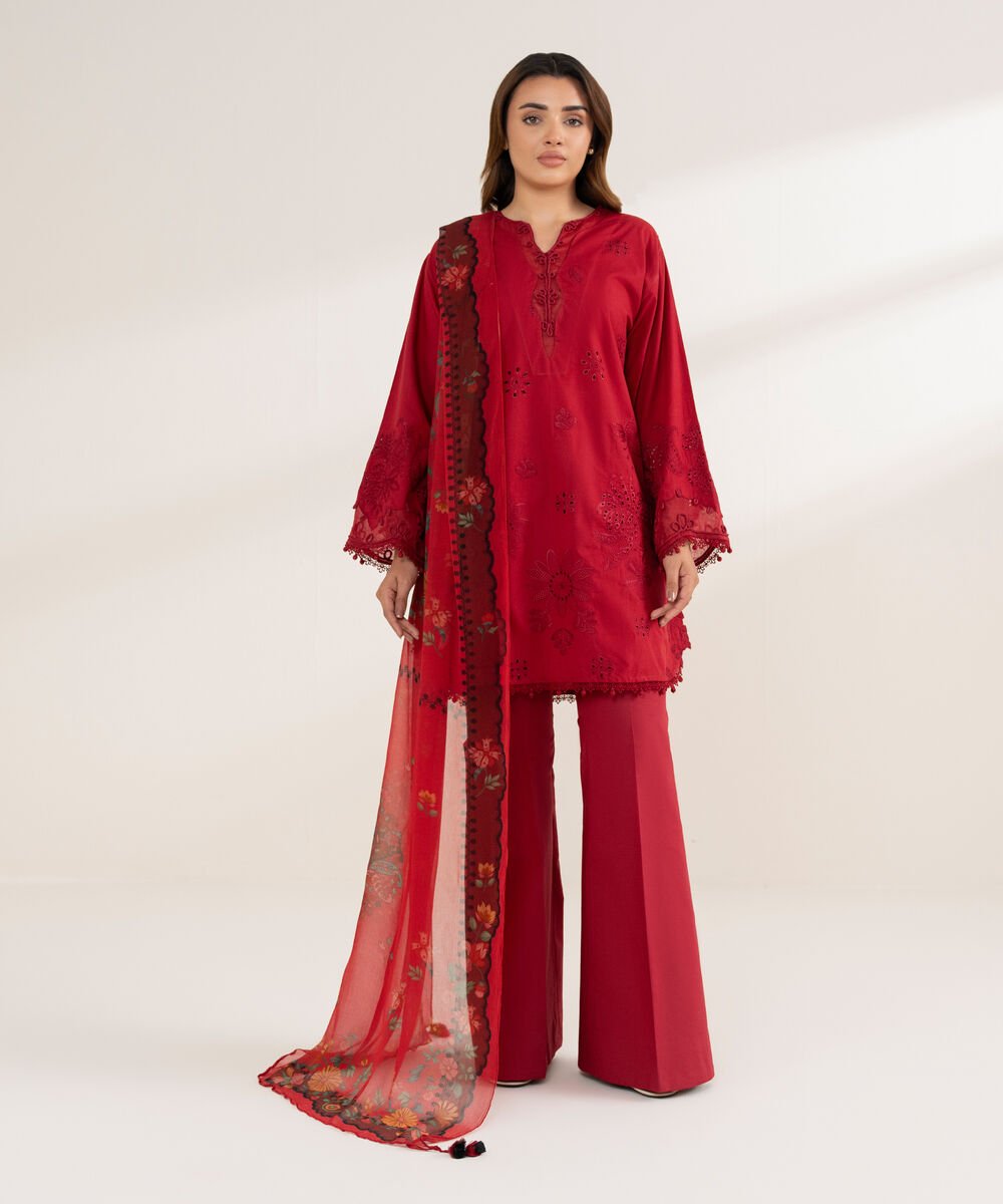 3 Piece - Embroidered Cotton Suit
