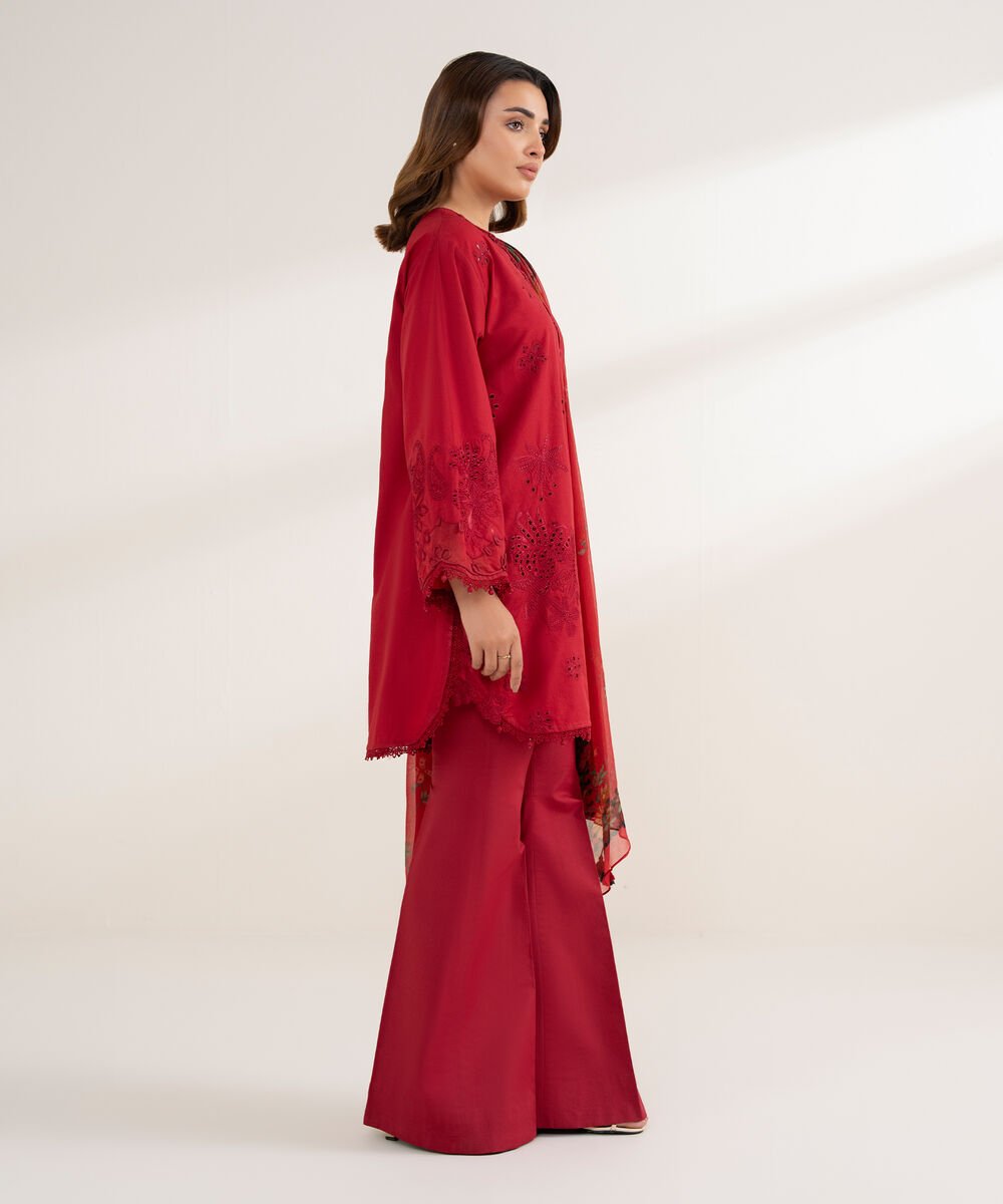 3 Piece - Embroidered Cotton Suit