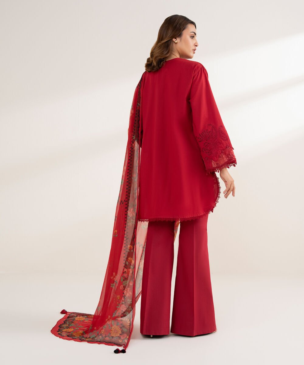 3 Piece - Embroidered Cotton Suit
