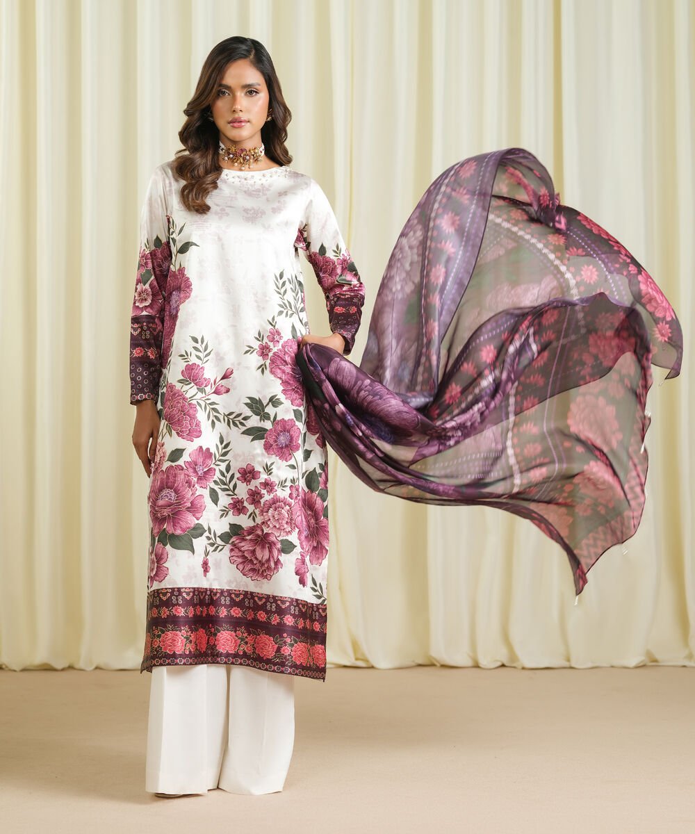 3 Piece - Printed Satin Suit