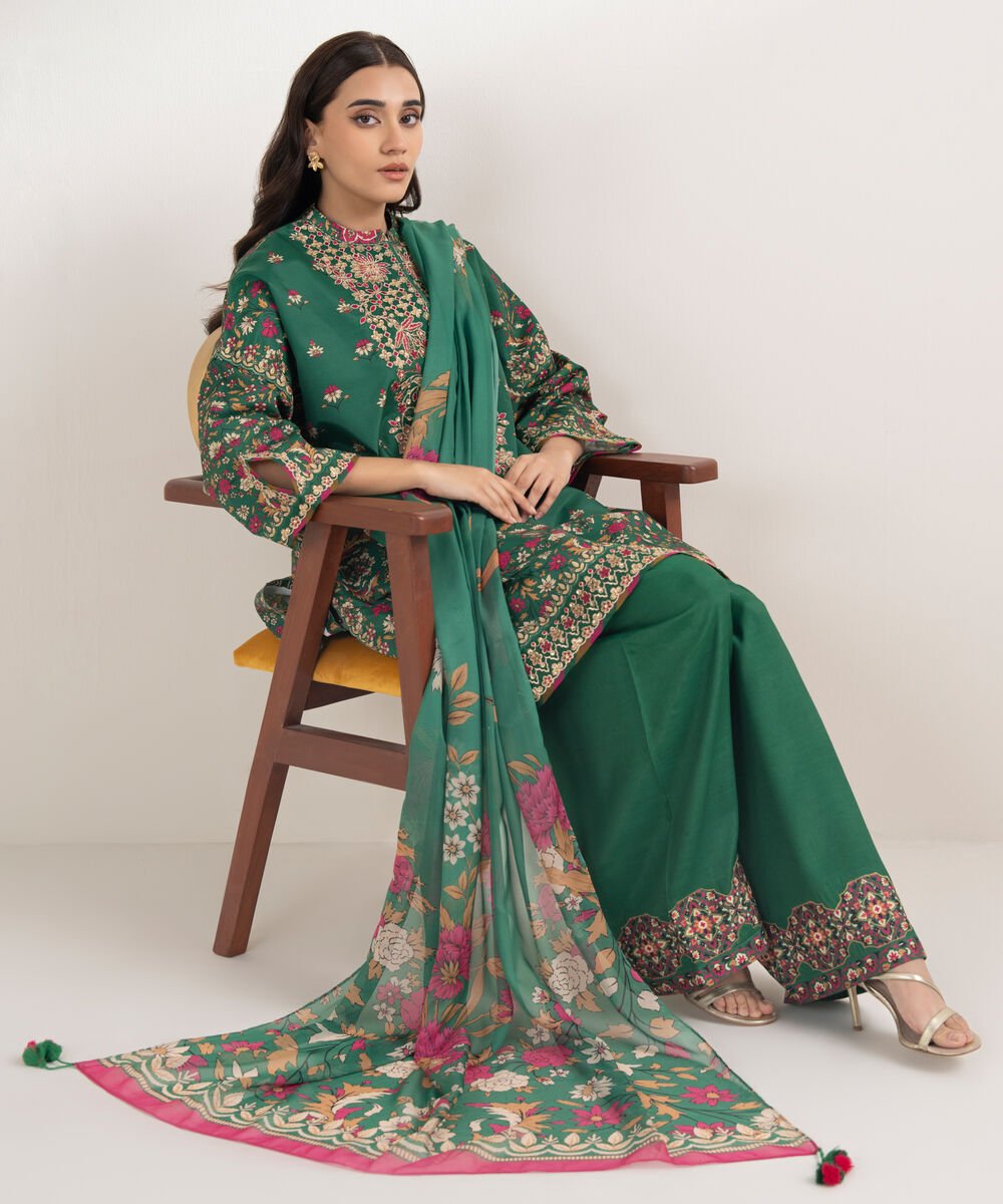 3 Piece - Embroidered Silk Suit