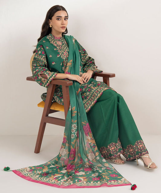 3 Piece - Embroidered Silk Suit