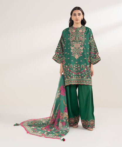 3 Piece - Embroidered Silk Suit