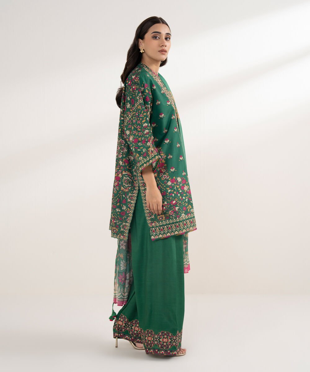 3 Piece - Embroidered Silk Suit