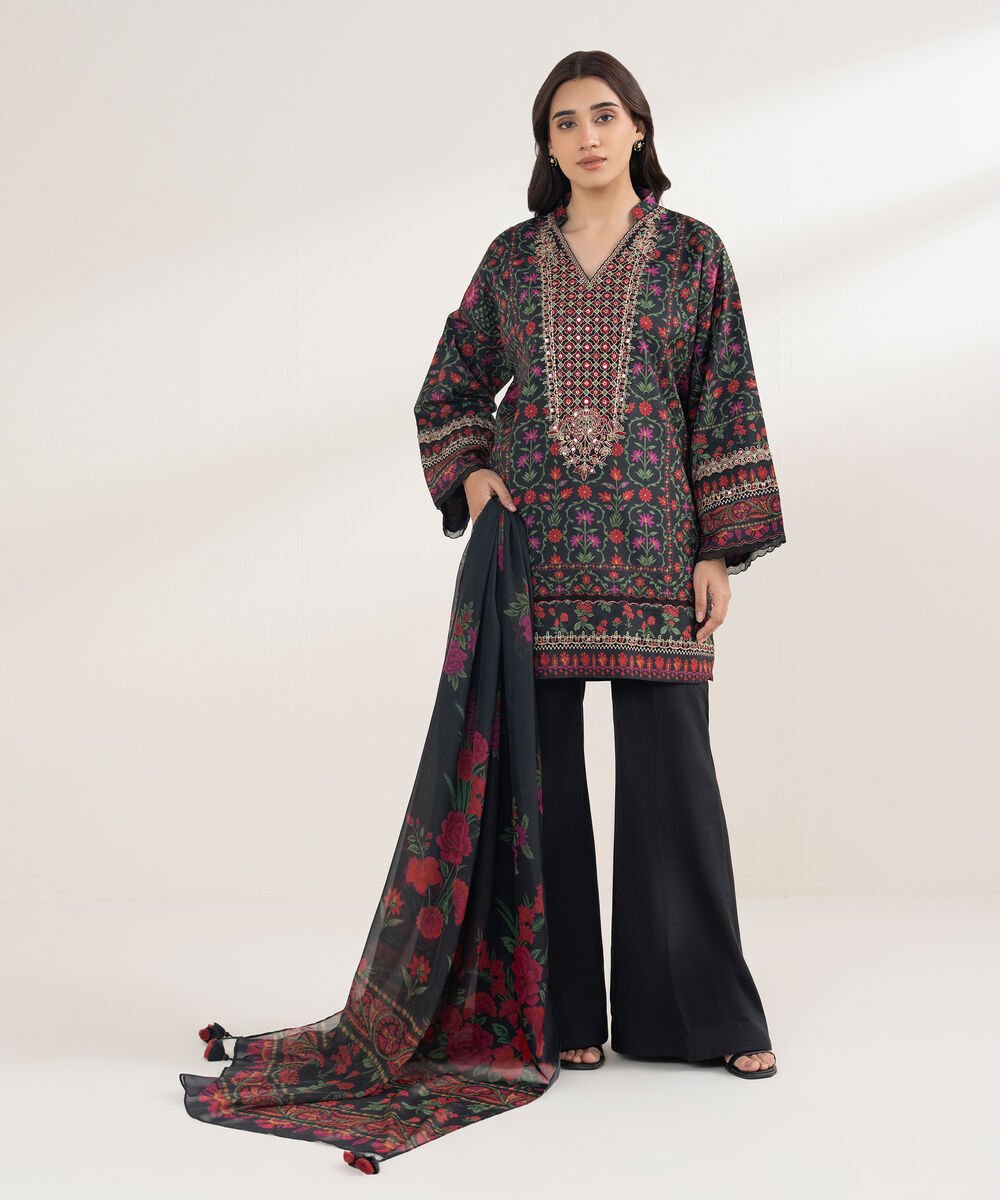 3 Piece - Embroidered Silk Suit