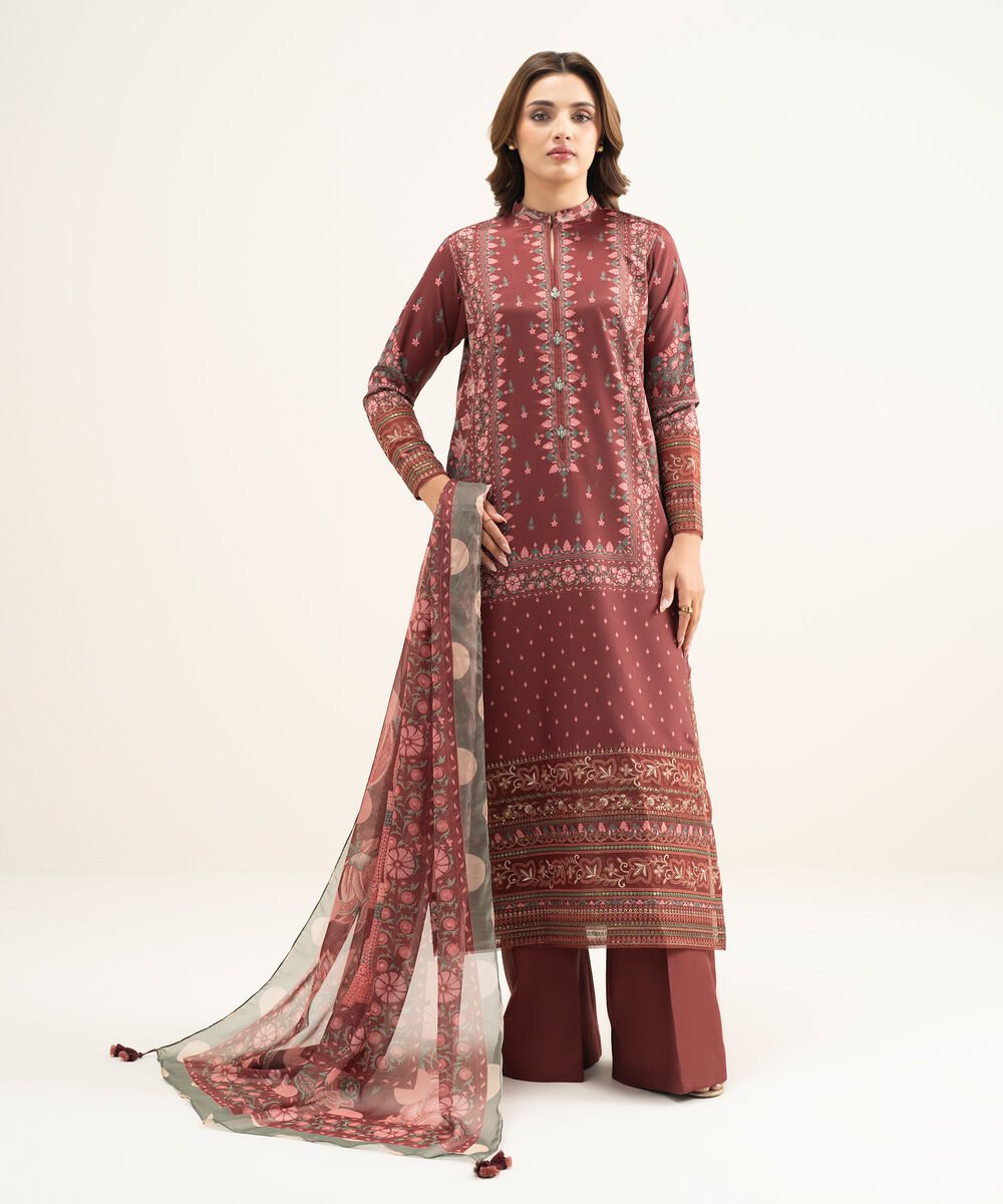 3 Piece - Embroidered Silk Suit