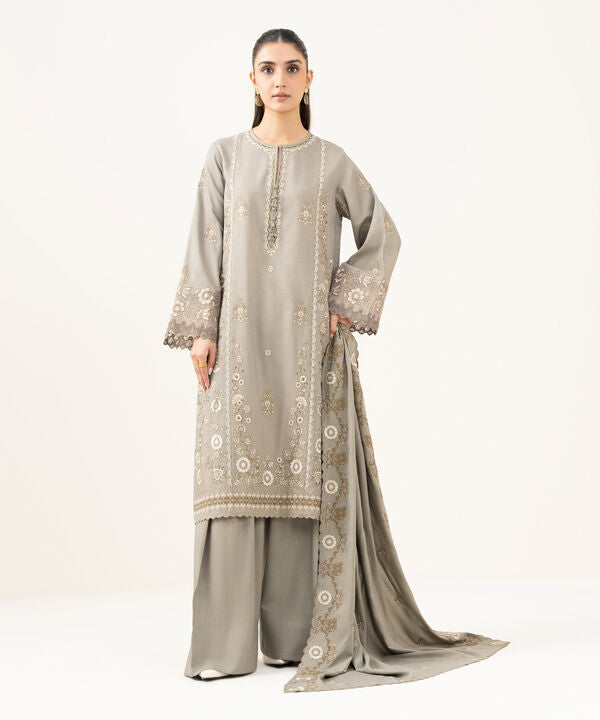 3 Piece - Embroidered Linen Suit