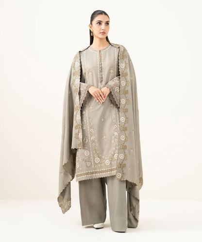 3 Piece - Embroidered Linen Suit
