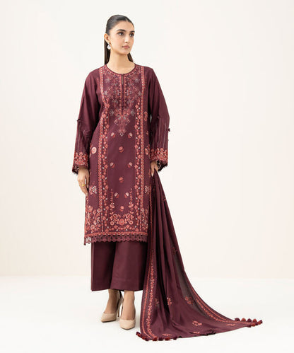 3 Piece - Embroidered Linen Suit