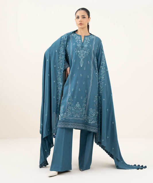 3 Piece - Embroidered Linen Suit