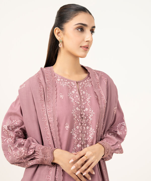 3 Piece - Embroidered Linen Suit