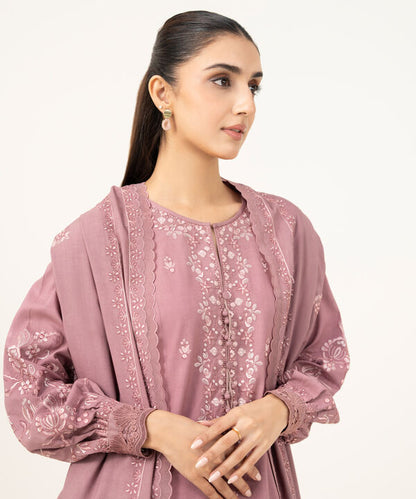 3 Piece - Embroidered Linen Suit