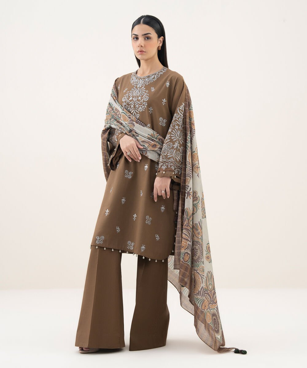 3 Piece - Embroidered Cotton Suit