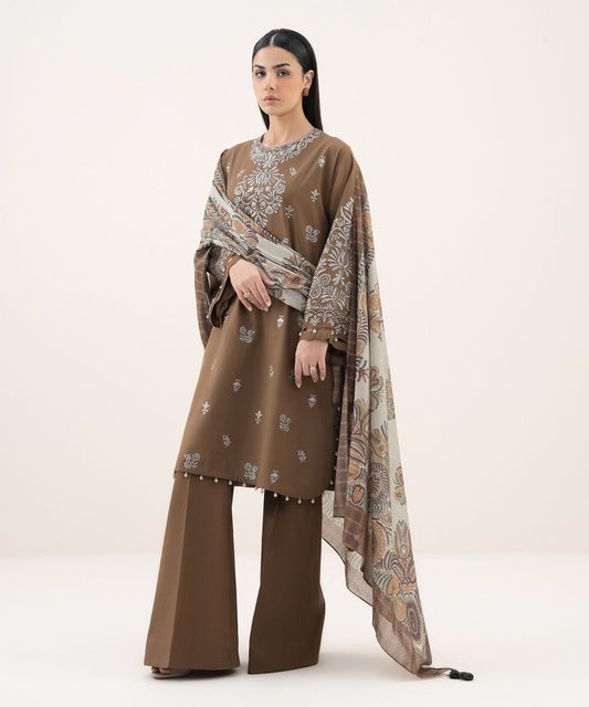 3 Piece - Embroidered Cotton Suit