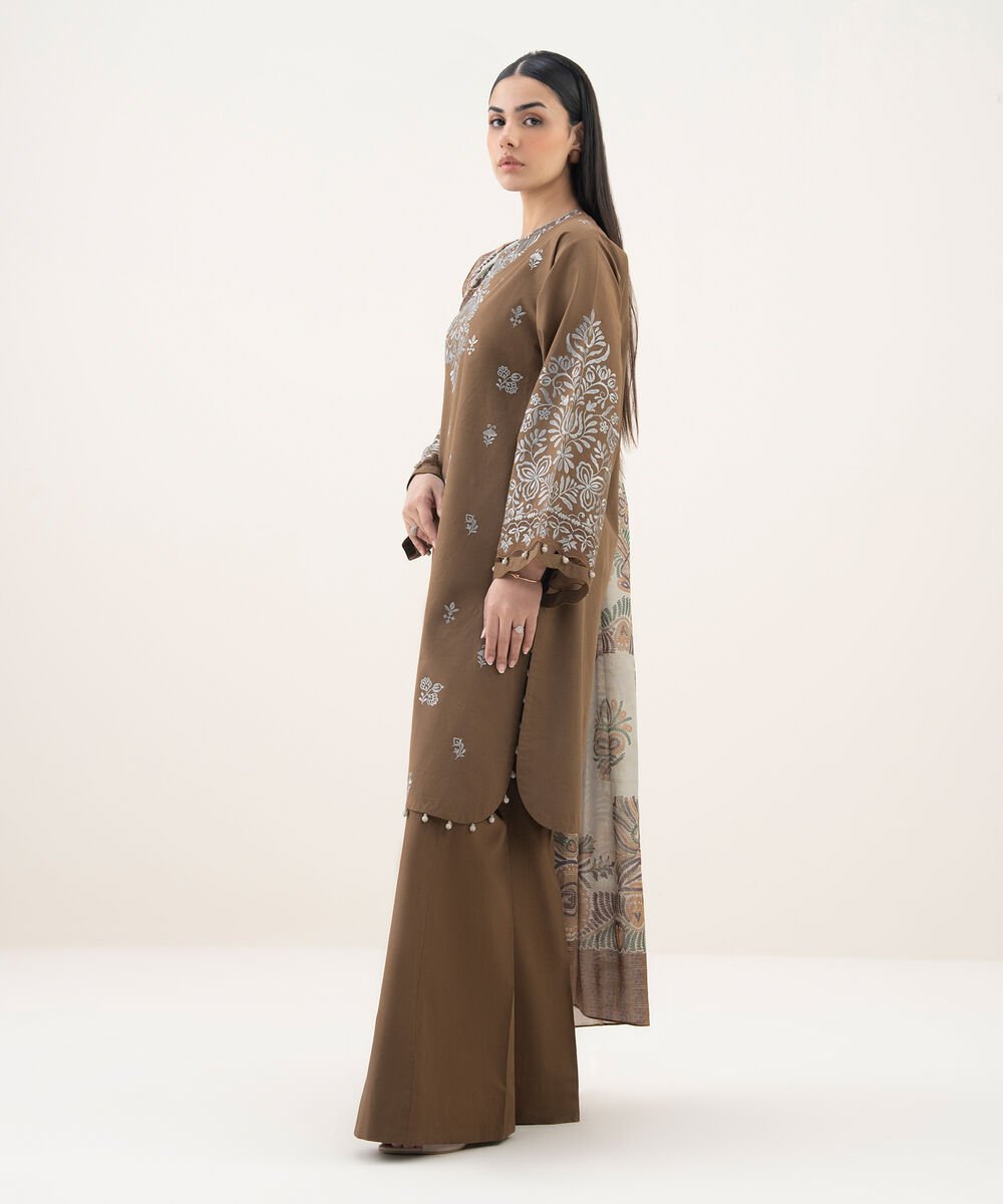 3 Piece - Embroidered Cotton Suit