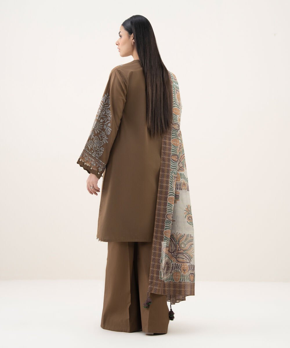 3 Piece - Embroidered Cotton Suit