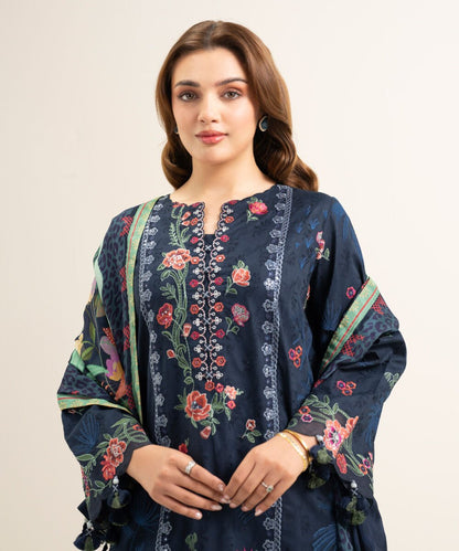 3 Piece - Embroidered Cotton Jacquard Suit