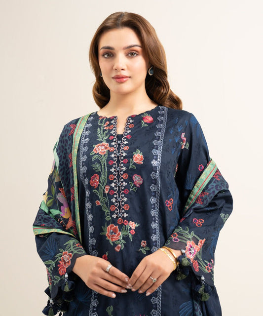 3 Piece - Embroidered Cotton Jacquard Suit
