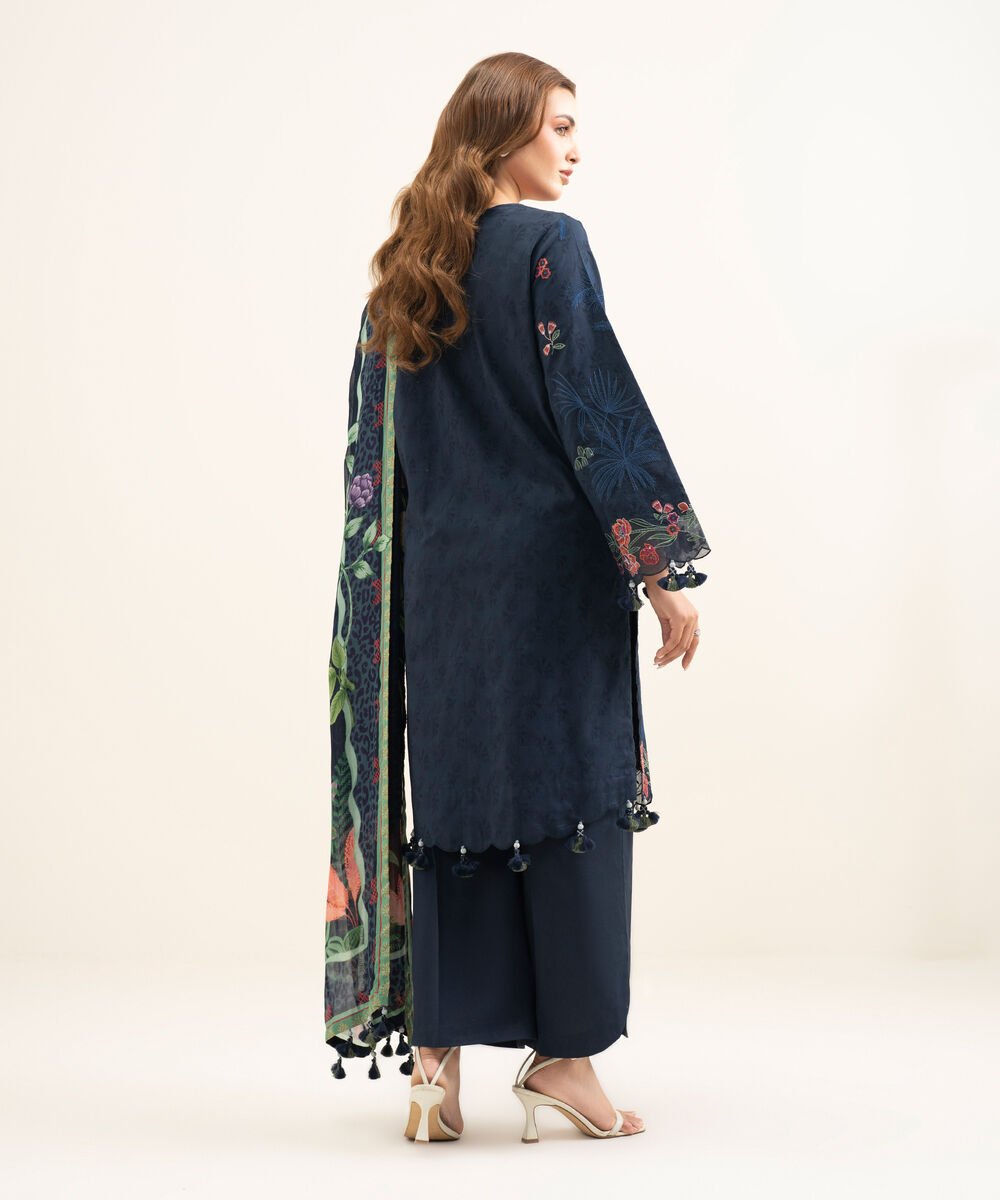 3 Piece - Embroidered Cotton Jacquard Suit