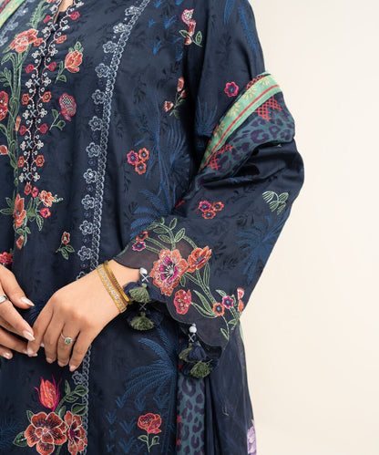 3 Piece - Embroidered Cotton Jacquard Suit