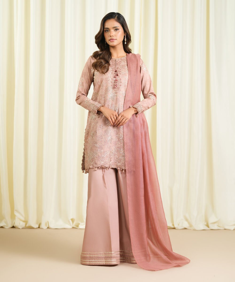 3 Piece - Embroidered Cotton Jacquard Suit